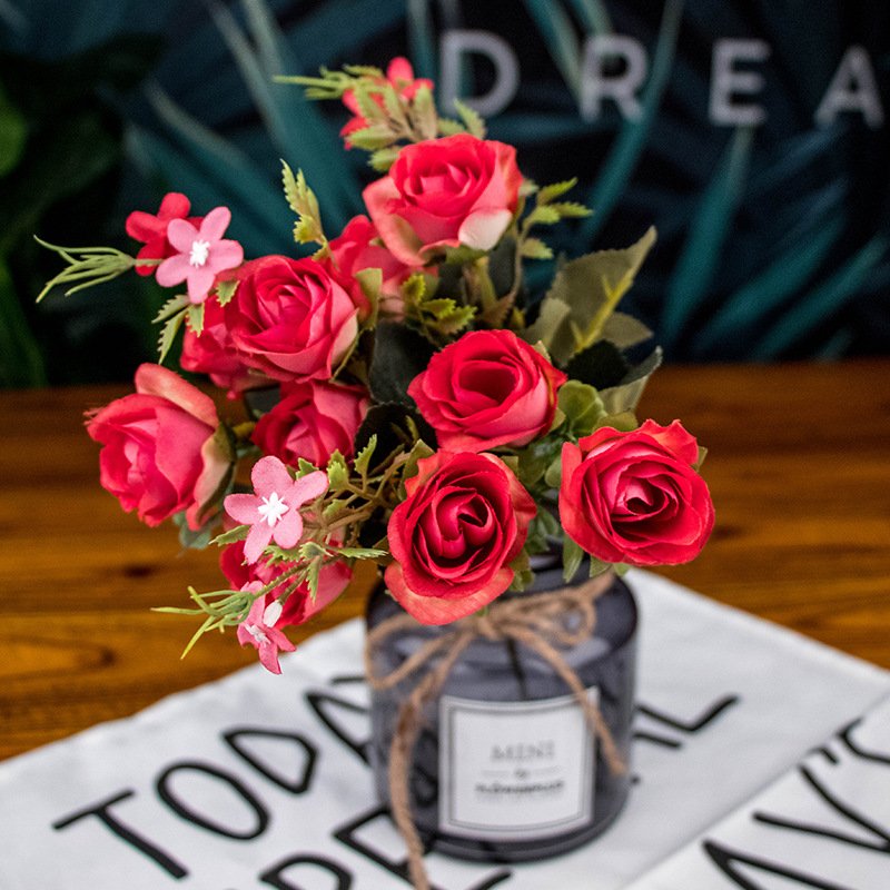 D23 30CM Faux Decorative Preserved Flower Arrangement Christmas Artificial Rose Flowers Realistic Silk Eternal Roses