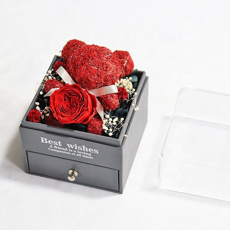 Valentine's Day Gifts Rose Bear Jewelry Box Eternal Rose Box Luxury Rose Bear Jewelry Box