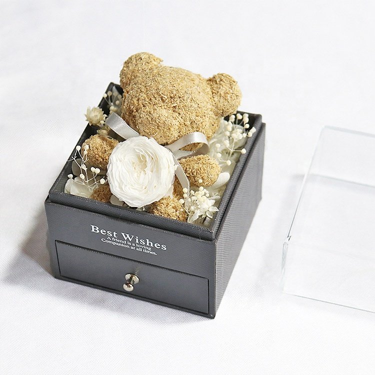 Valentine's Day Gifts Rose Bear Jewelry Box Eternal Rose Box Luxury Rose Bear Jewelry Box