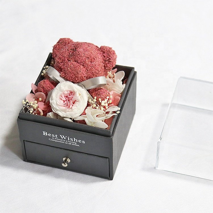 Valentine's Day Gifts Rose Bear Jewelry Box Eternal Rose Box Luxury Rose Bear Jewelry Box