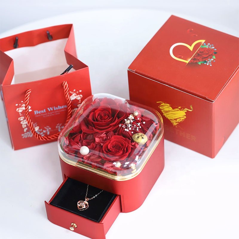 Wholesale Preserved Rose Innovative Drawer Jewelry Box Valentine's Day Mother's Day Christmas Gift Wedding Decoration Flowers