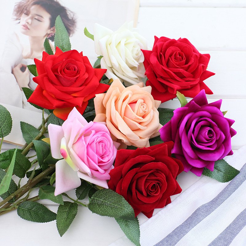 AF10104 Hot Selling White Silk Large Rose Flores Artificial Flower Floral Bulk Velvet Roses For Wedding Home Decor