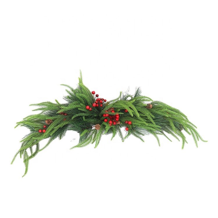 High Quality Wall Hanging Christmas Decoration 102cm Artificial Cryptomeria Fortunei Pine Needles Red Christmas Horn Pine Cones