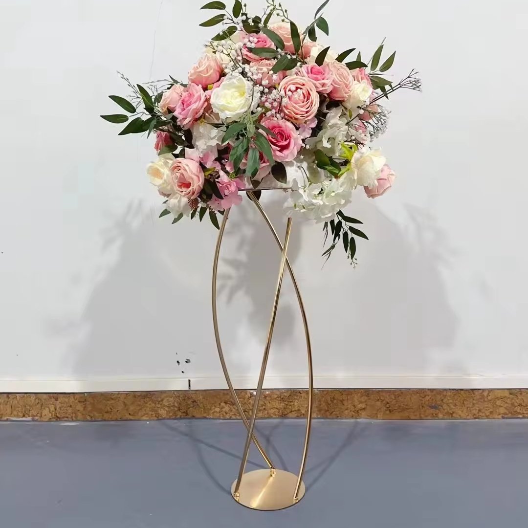 GIGA new type 80/100 cm metal gold artificial flower vases table bulk clear centerpiece stand for wedding