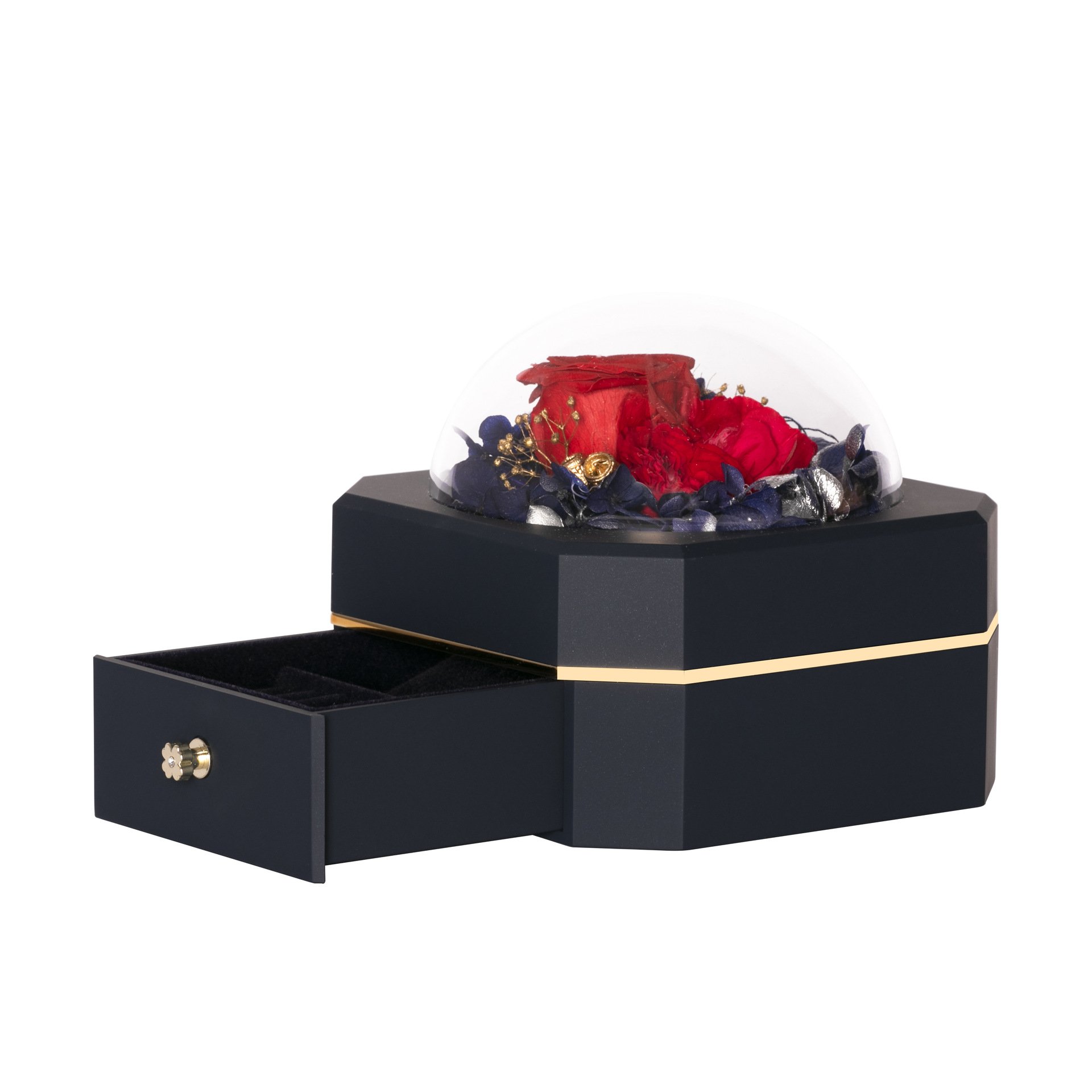 10*14 Holiday Souvenirs Gift LED Handmade Eternal Preserved Flowers Artificial Roses Flowers Decor With Glass Dome Packing