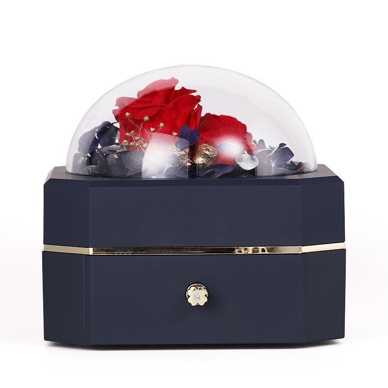 10*14 Holiday Souvenirs Gift LED Handmade Eternal Preserved Flowers Artificial Roses Flowers Decor With Glass Dome Packing