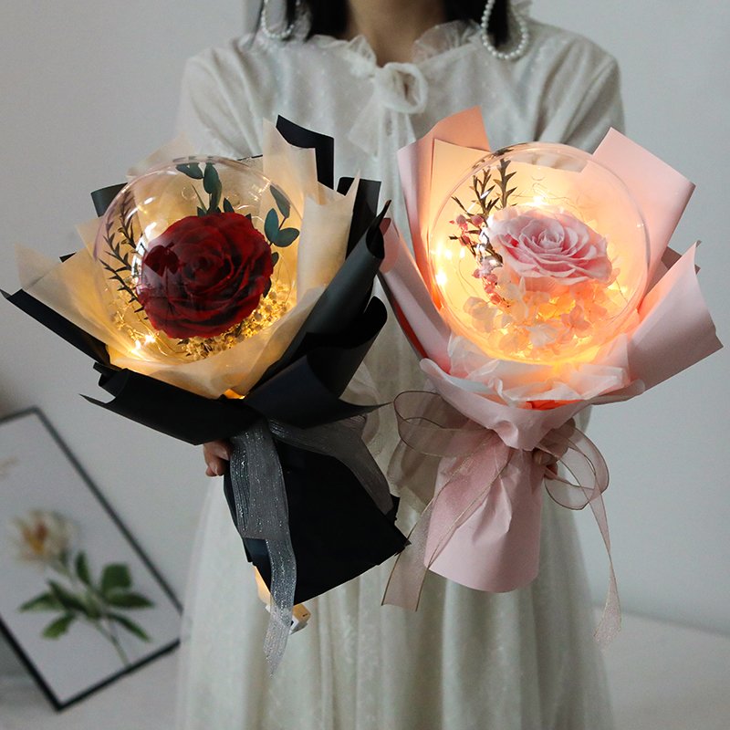 Mothers day gifts Valentine's Day gift eternal roses balloon mini bouquet acrylic big preserved rose bouquet in bobo balloon