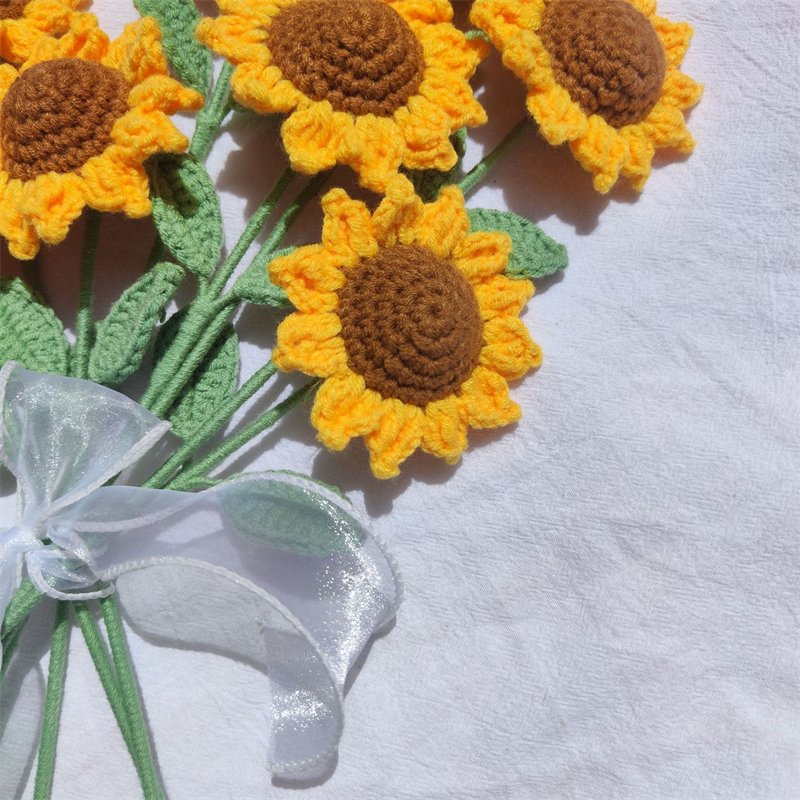 Crochet Flower Hand-knite Sunflower Yellow Orange Knitted Sunflower For Decoration Gift