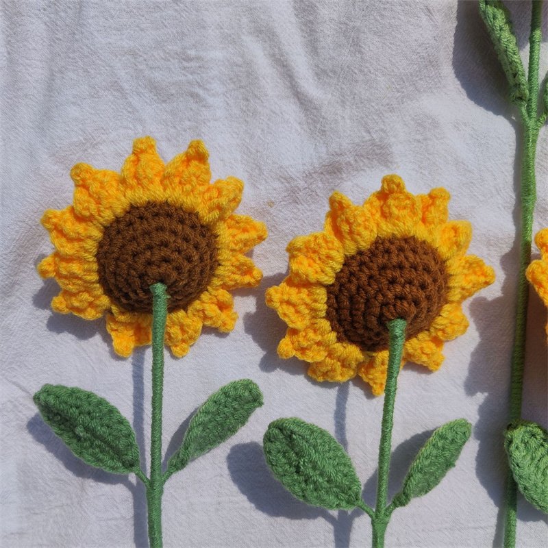 Crochet Flower Hand-knite Sunflower Yellow Orange Knitted Sunflower For Decoration Gift