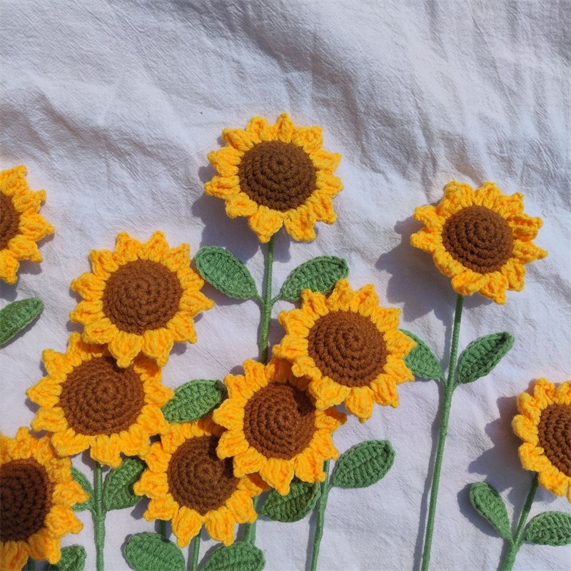Crochet Flower Hand-knite Sunflower Yellow Orange Knitted Sunflower For Decoration Gift