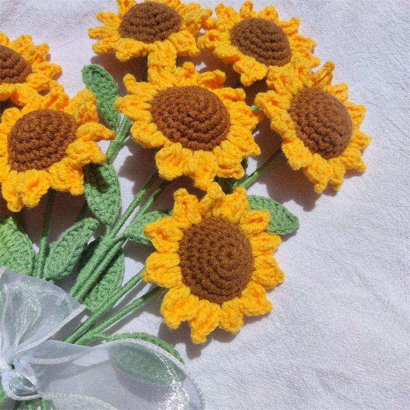 Crochet Flower Hand-knite Sunflower Yellow Orange Knitted Sunflower For Decoration Gift