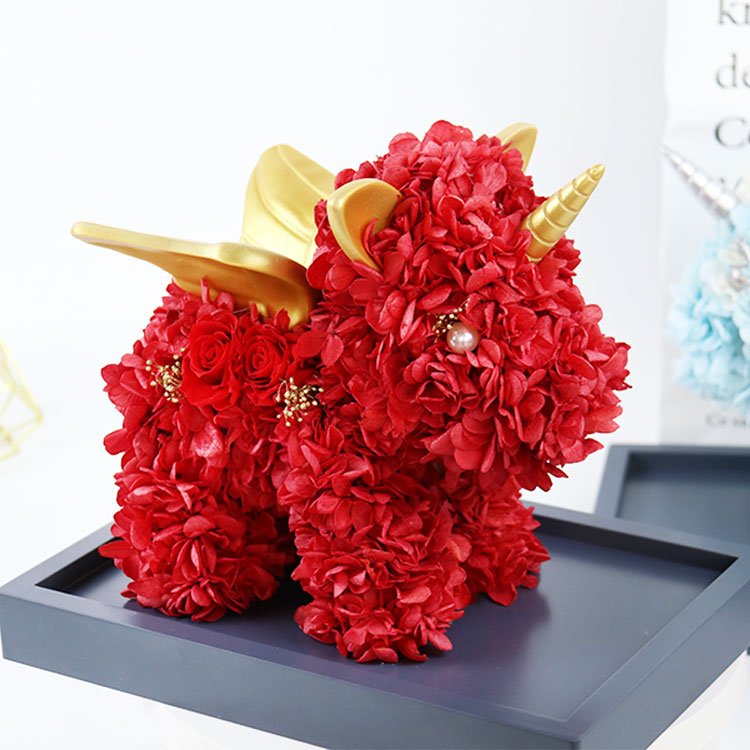 YS-050 2022 Wholesale Unicorn eternal flower rose bear Preserved Flower Gift Box Fresh Rose Unicorn with Acrylic Box