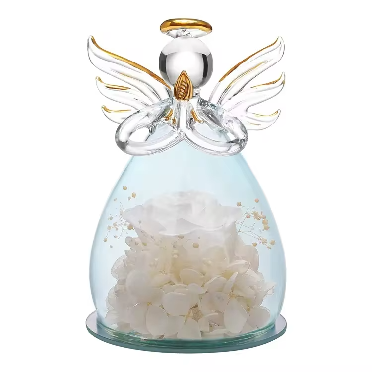 Wholesale Stabilized Decorative Colorful Infinity Preserved Flower Rose in Angel Glass for Mother'S Day Valentine'S Day Gifts