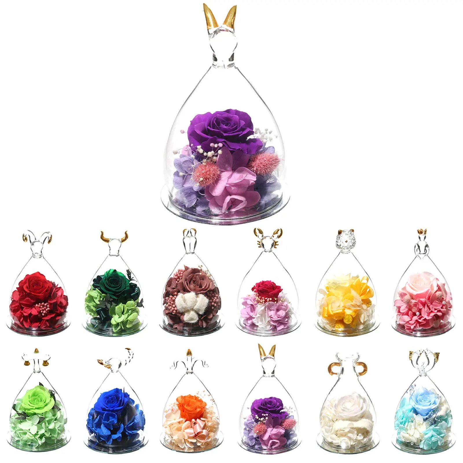 Wholesale Stabilized Decorative Colorful Infinity Preserved Flower Rose in Angel Glass for Mother'S Day Valentine'S Day Gifts