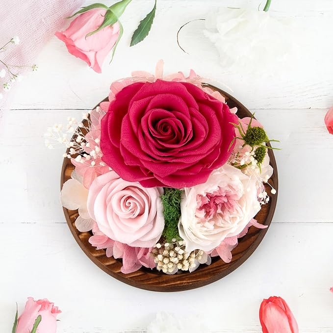 Wholesale Forever Preserved Roses Flowers In Round Glass Dome With Led Lights For Christmas Valentine's Day Gifts