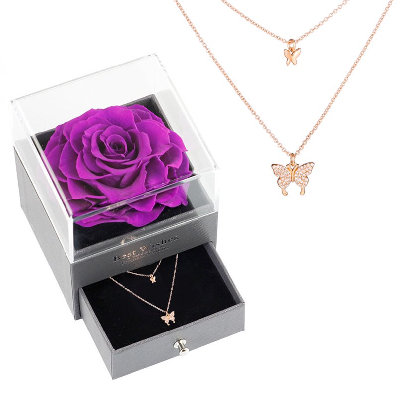 Preserved Real Rose That Lasts Forever with Necklace Gift for Valentine's Day Wedding Anniversary Birthday