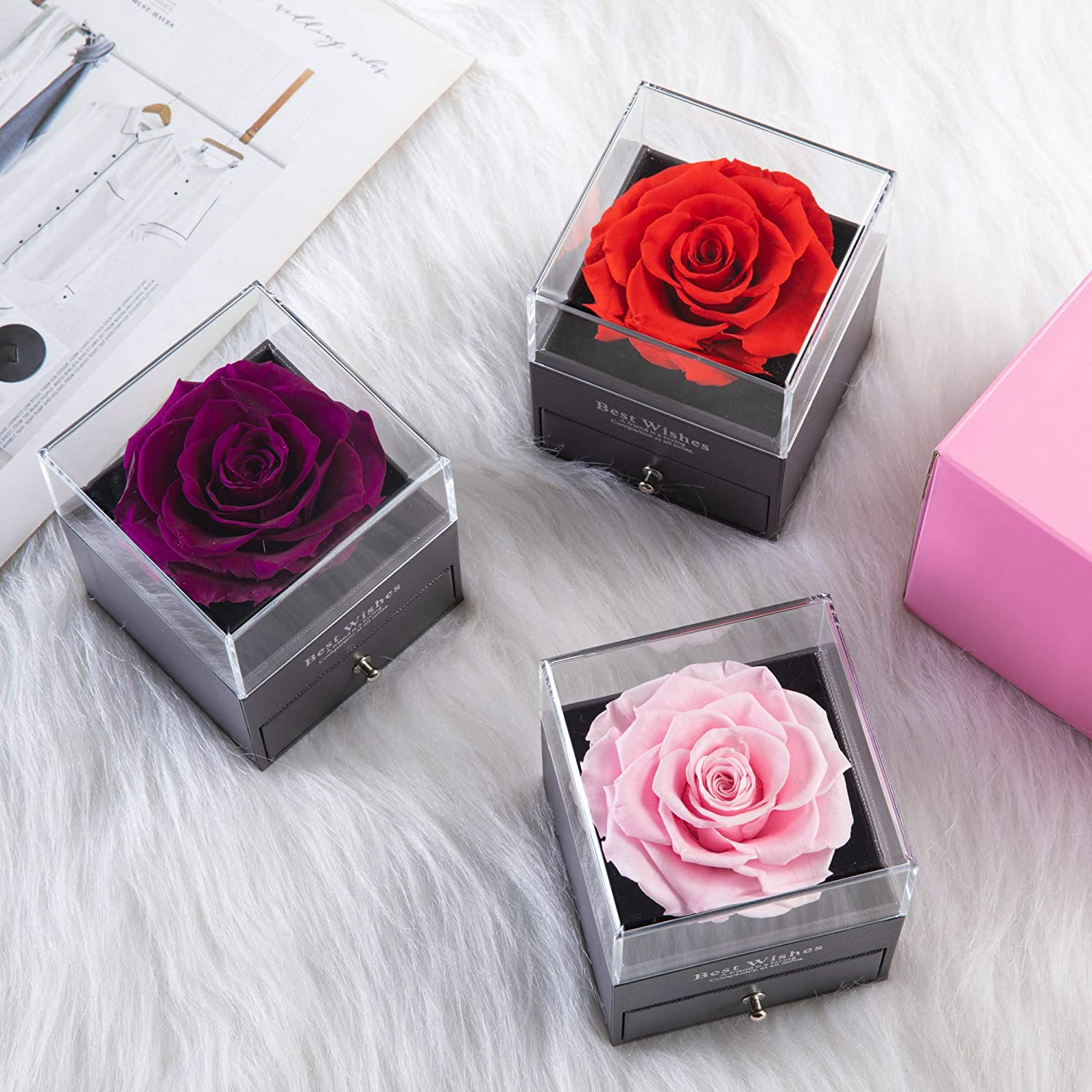 Preserved Real Rose That Lasts Forever with Necklace Gift for Valentine's Day Wedding Anniversary Birthday