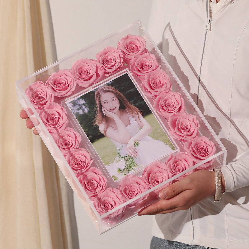New Product Ideas Eternal Roses Acrylic Frame Flores Preserved Flowers preserved rose flower photo frame in acrylic photo frame