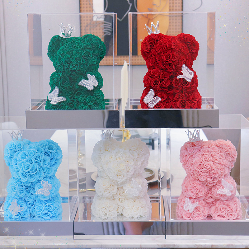 Factory Supply 2024 Hot Selling Valentine's Day Gift Preserved Teddy Rose Bear Eternal Flowers Preserved Rose Bear for Decor