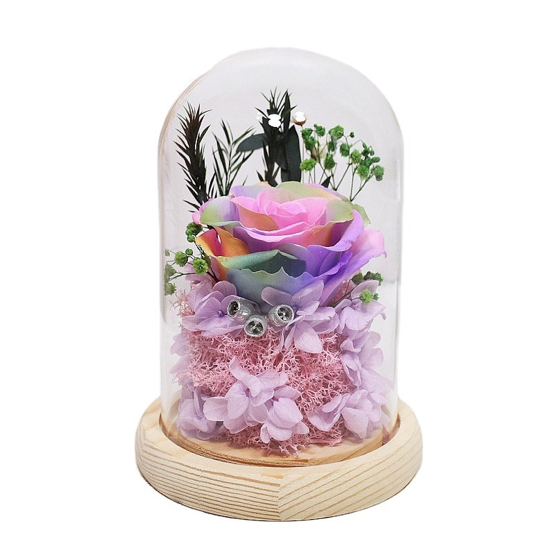 Real Preserved Blue Glass Rose with Wood Base for Christmas Valentine's Day Graduation New Year Easter Mother's Day Celebrations