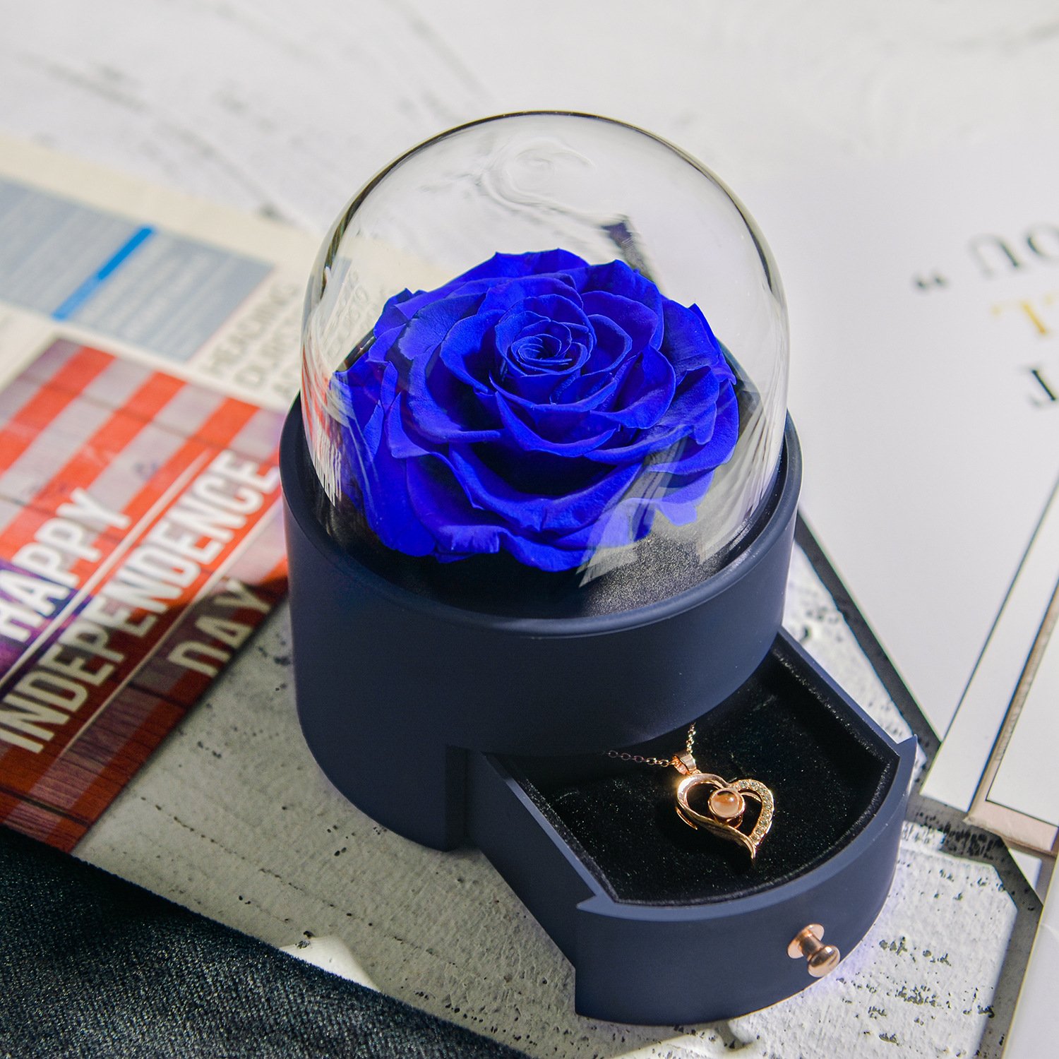 Home Decor Eternal Rose Jewelry Box Preserved Flowers For Women Wedding Party Valentines Day Birthday Christmas Gift