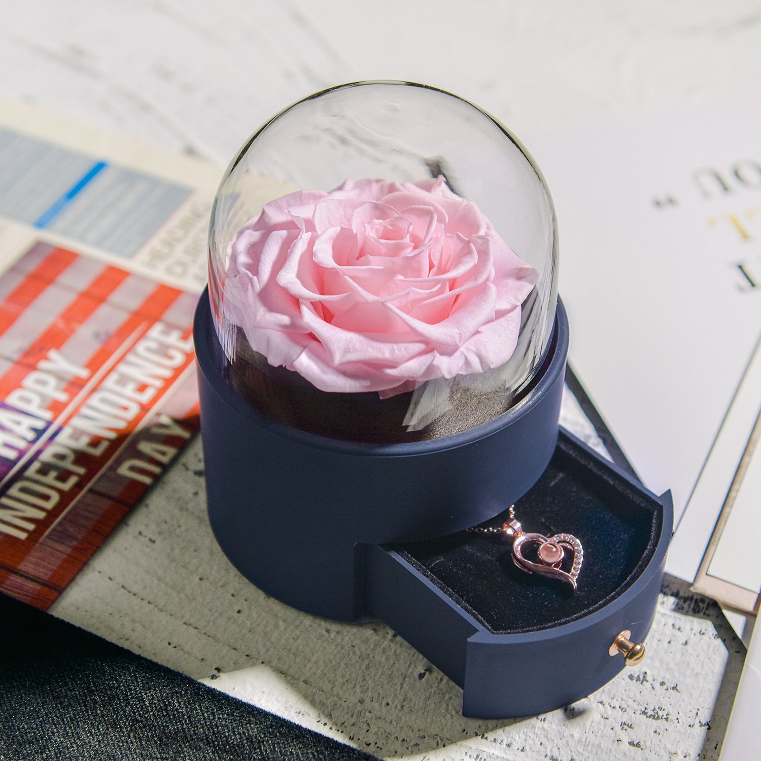 Home Decor Eternal Rose Jewelry Box Preserved Flowers For Women Wedding Party Valentines Day Birthday Christmas Gift