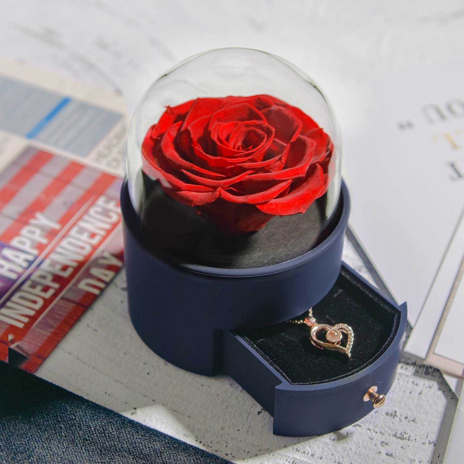 Home Decor Eternal Rose Jewelry Box Preserved Flowers For Women Wedding Party Valentines Day Birthday Christmas Gift