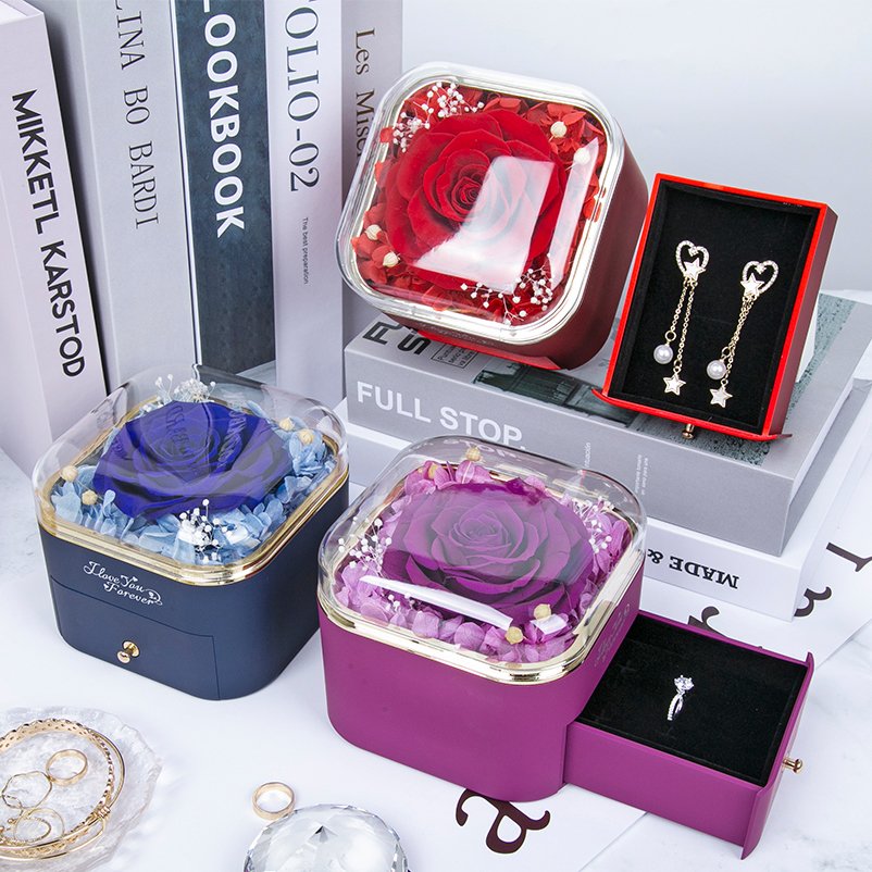 Hot Sell 2023 Everlasting Flower Gifts Immortal Eternal Forever Stabilized Rose Preserved Flower in Jewelry Box