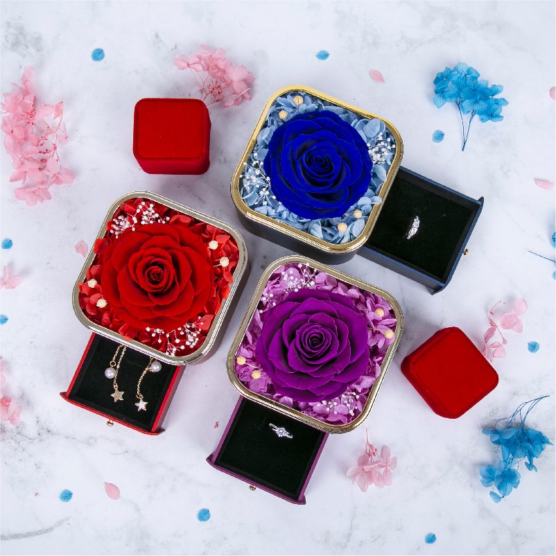 Hot Sell 2023 Everlasting Flower Gifts Immortal Eternal Forever Stabilized Rose Preserved Flower in Jewelry Box