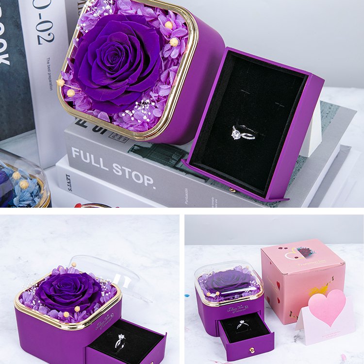 Hot Sell 2023 Everlasting Flower Gifts Immortal Eternal Forever Stabilized Rose Preserved Flower in Jewelry Box