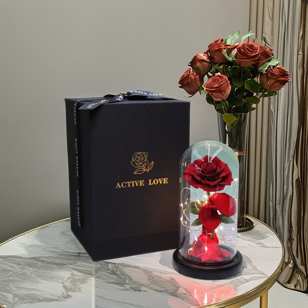 Natural Roses Belle Enchanted Mothers Day Gift Box Decor Everlasting Forever Eternal Rose Preserved Flower In Glass Dome Led