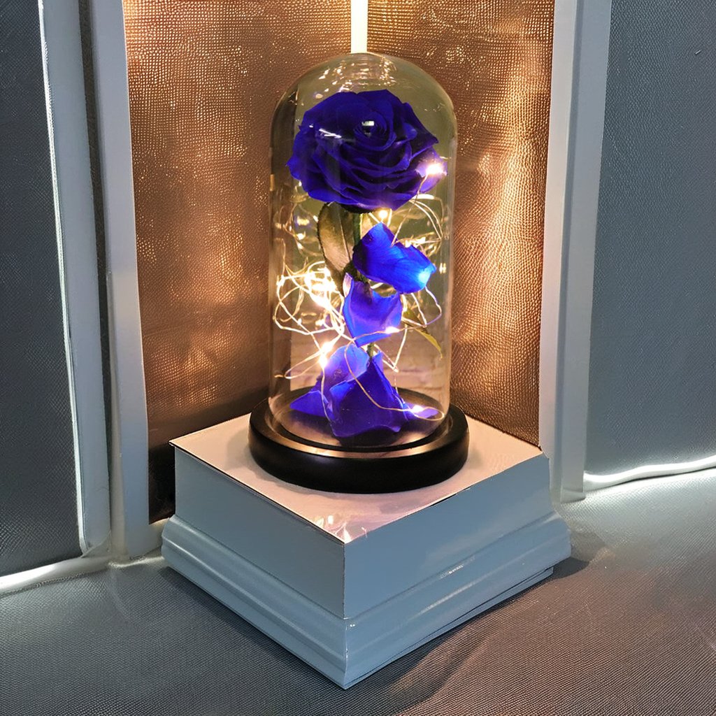 Natural Roses Belle Enchanted Mothers Day Gift Box Decor Everlasting Forever Eternal Rose Preserved Flower In Glass Dome Led