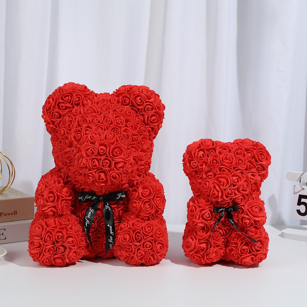 25cm 40cm Artificial Preserved forever Flower Birthday Gift Mother's Day Valentine's Day Gift PE Rose flower Bear