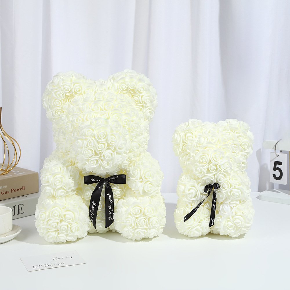 25cm 40cm Artificial Preserved forever Flower Birthday Gift Mother's Day Valentine's Day Gift PE Rose flower Bear