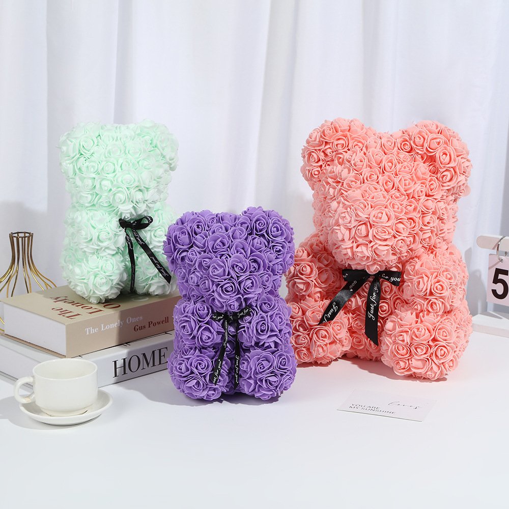 25cm 40cm Artificial Preserved forever Flower Birthday Gift Mother's Day Valentine's Day Gift PE Rose flower Bear