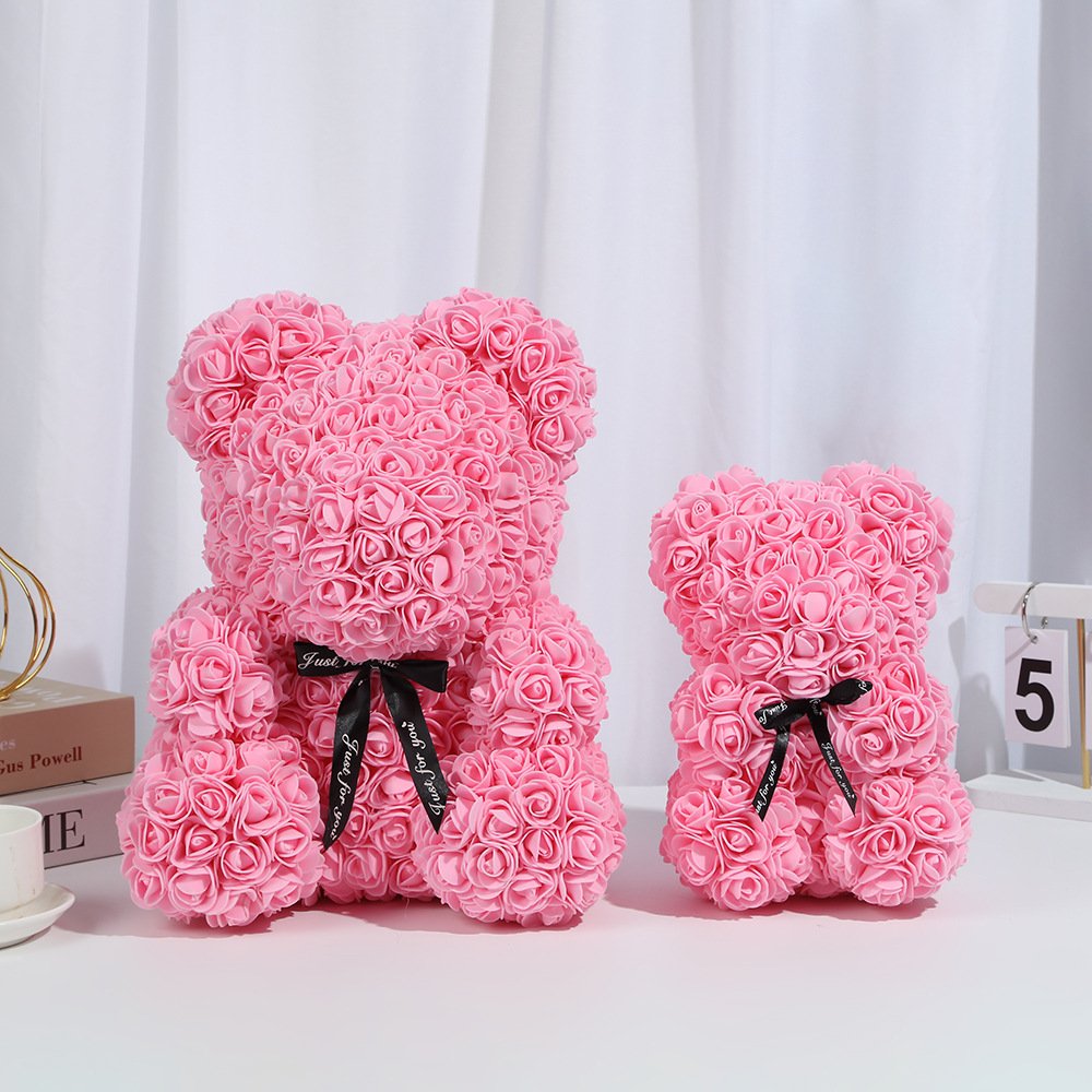 25cm 40cm Artificial Preserved forever Flower Birthday Gift Mother's Day Valentine's Day Gift PE Rose flower Bear