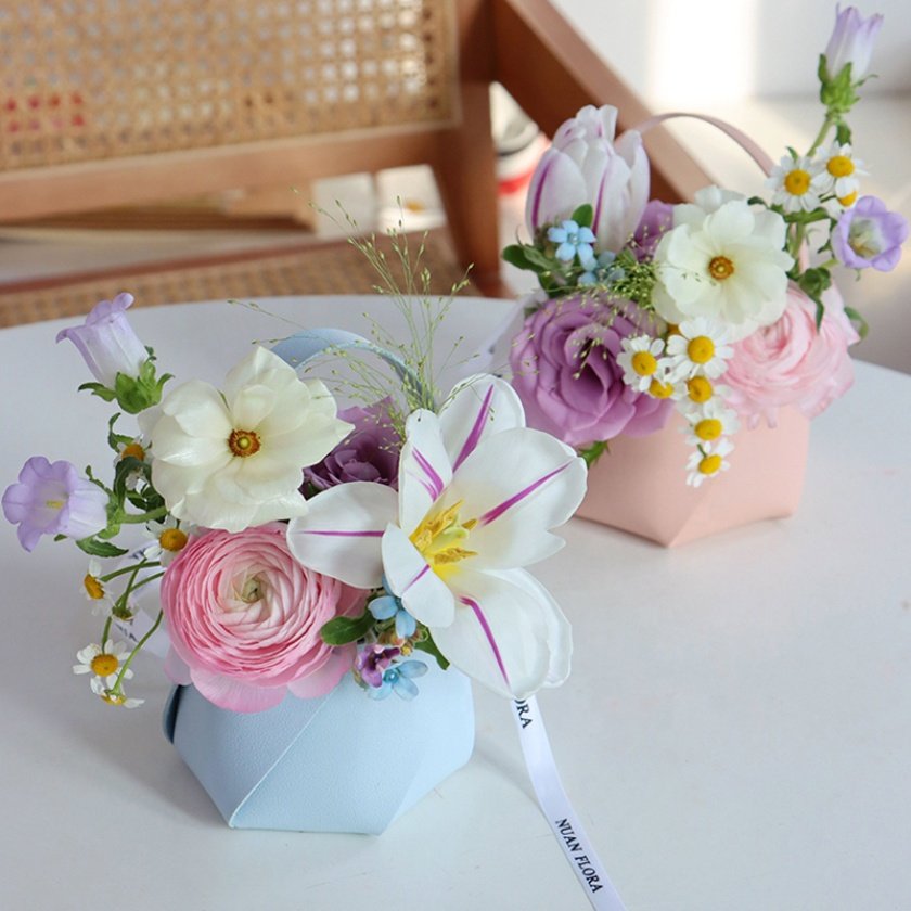 DIY leather rose bouquet preserved flowers arrangement artificial leather flower basket wedding flowers box wedding decoration
