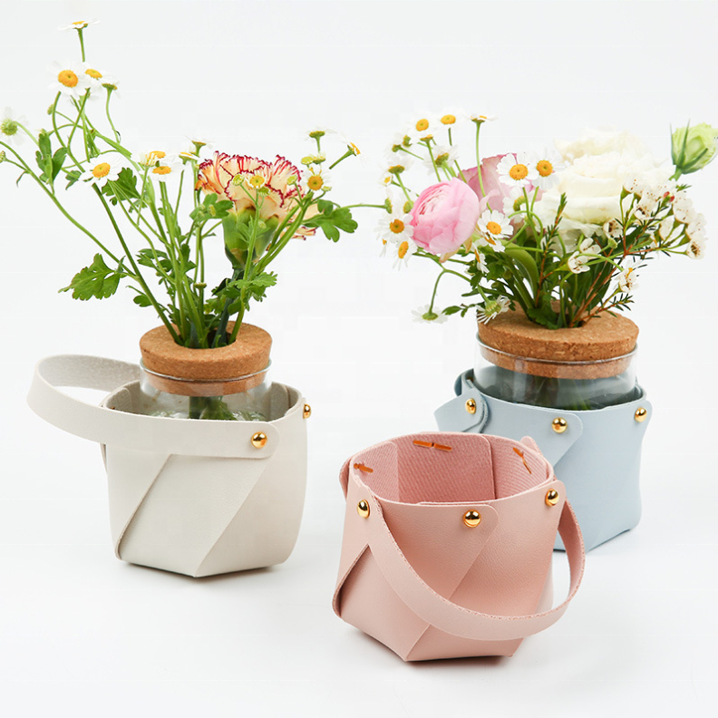 DIY leather rose bouquet preserved flowers arrangement artificial leather flower basket wedding flowers box wedding decoration