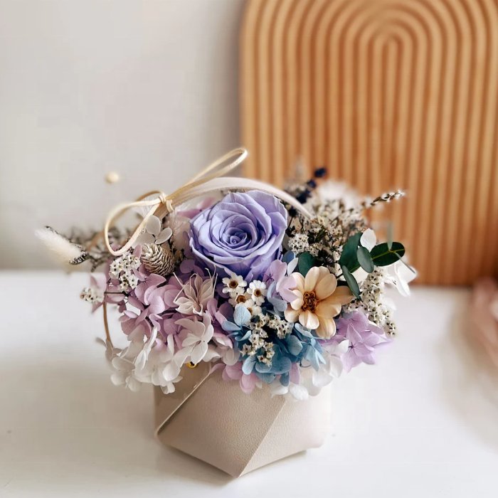 DIY leather rose bouquet preserved flowers arrangement artificial leather flower basket wedding flowers box wedding decoration