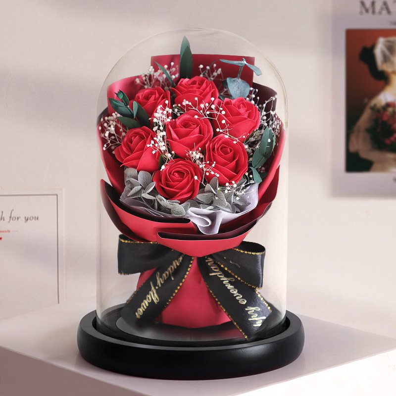 Full sky star dry flower glass cover bouquet packaging Valentine's Day graduation gift to girlfriend rose immortal flower orname