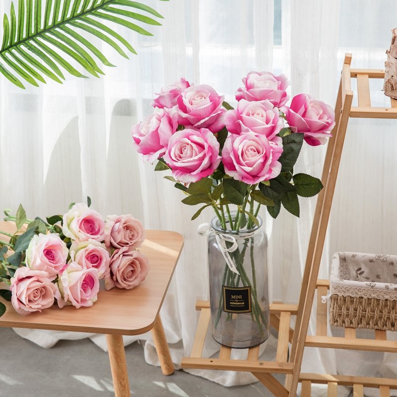 MW03332 Aritificial Velvet Rose with Stem Silk Flowers Long Stem for Home Wedding Decoration Party Valentine's Day