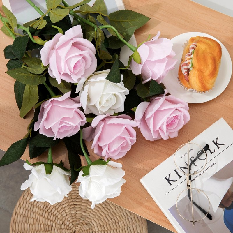 MW03332 Aritificial Velvet Rose with Stem Silk Flowers Long Stem for Home Wedding Decoration Party Valentine's Day