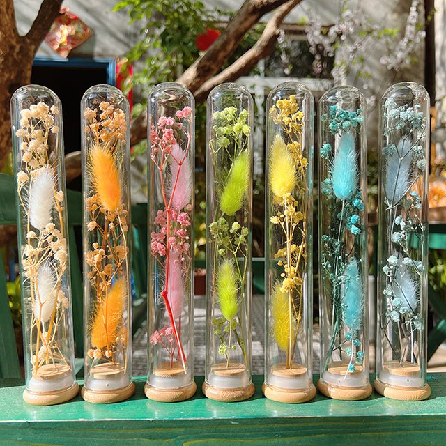 Wholesale Forever Roses Preserved Real Dried Natural Herbs Flowers in Mini Glass Dome Bottle for Christmas Occasions