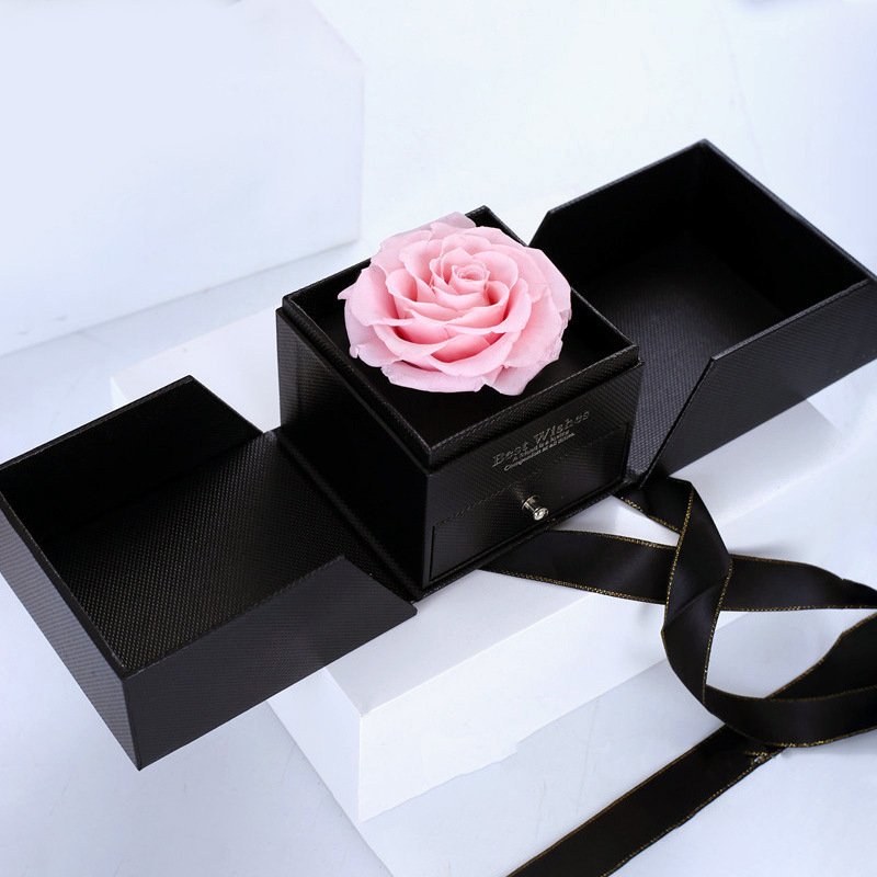 Christmas Valentines Day Gift Preserved Rose Flower Long Lasting Rose With Jewelry Acrylic Box Preserved Eternal Rose