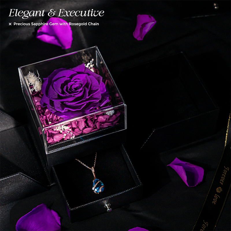 Valentines Mother Day Jewelry Box Gift Eternal Rose Gift Set Purple Preserved Rose Flowers In A Acrylic Box