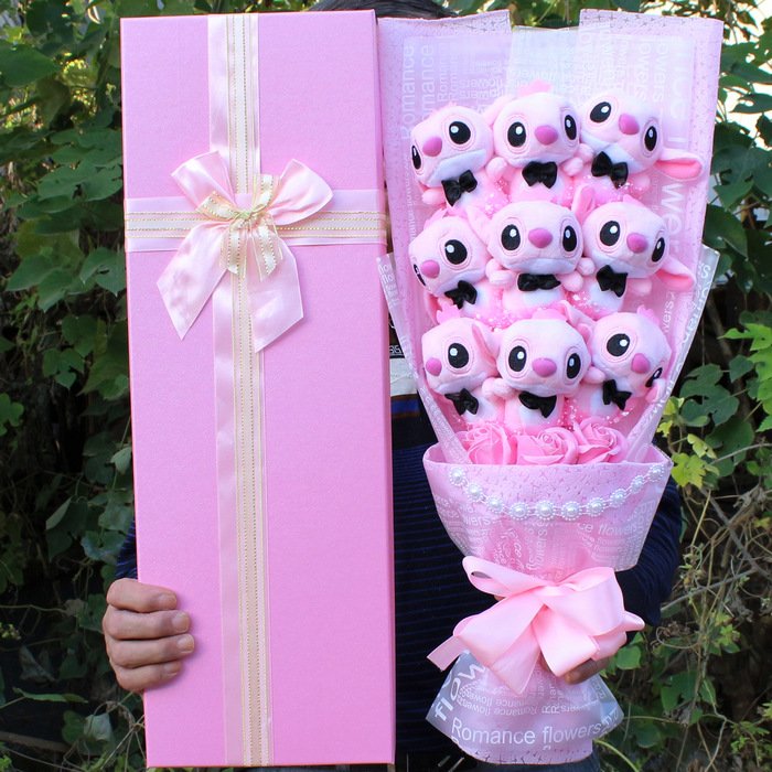 2024 New Valentine's Day gift Plush toy bouquet Cartoon pink blue Doll bouquet handmade for a loved one