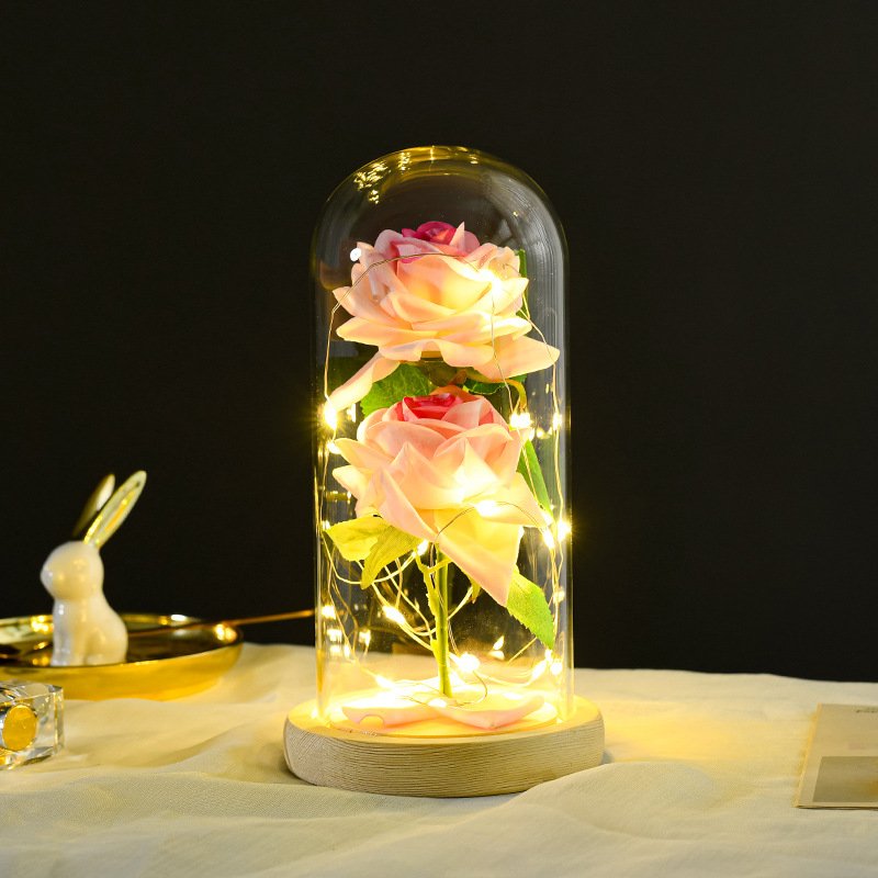 Wholesale Flowers Preserved Rose Glass Cover Gift Christmas Valentine'S Day Crafts Immortal Rose Glass Cover With Light