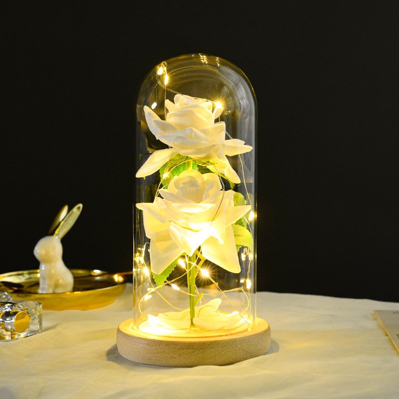 Wholesale Flowers Preserved Rose Glass Cover Gift Christmas Valentine'S Day Crafts Immortal Rose Glass Cover With Light