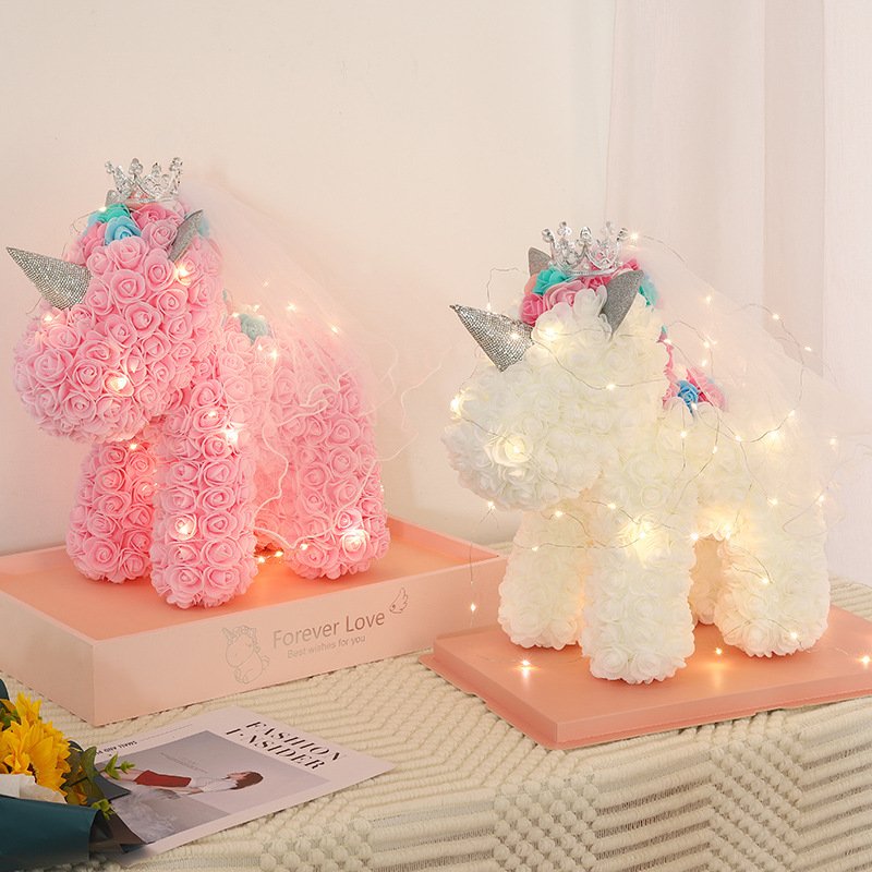 New Product Ideas 2024 30cm 40cm Unicorns Made From Roses With Rose Valentine Day Gift Preserved Flower Rose Unicorn