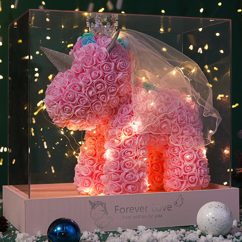 New Product Ideas 2024 30cm 40cm Unicorns Made From Roses With Rose Valentine Day Gift Preserved Flower Rose Unicorn